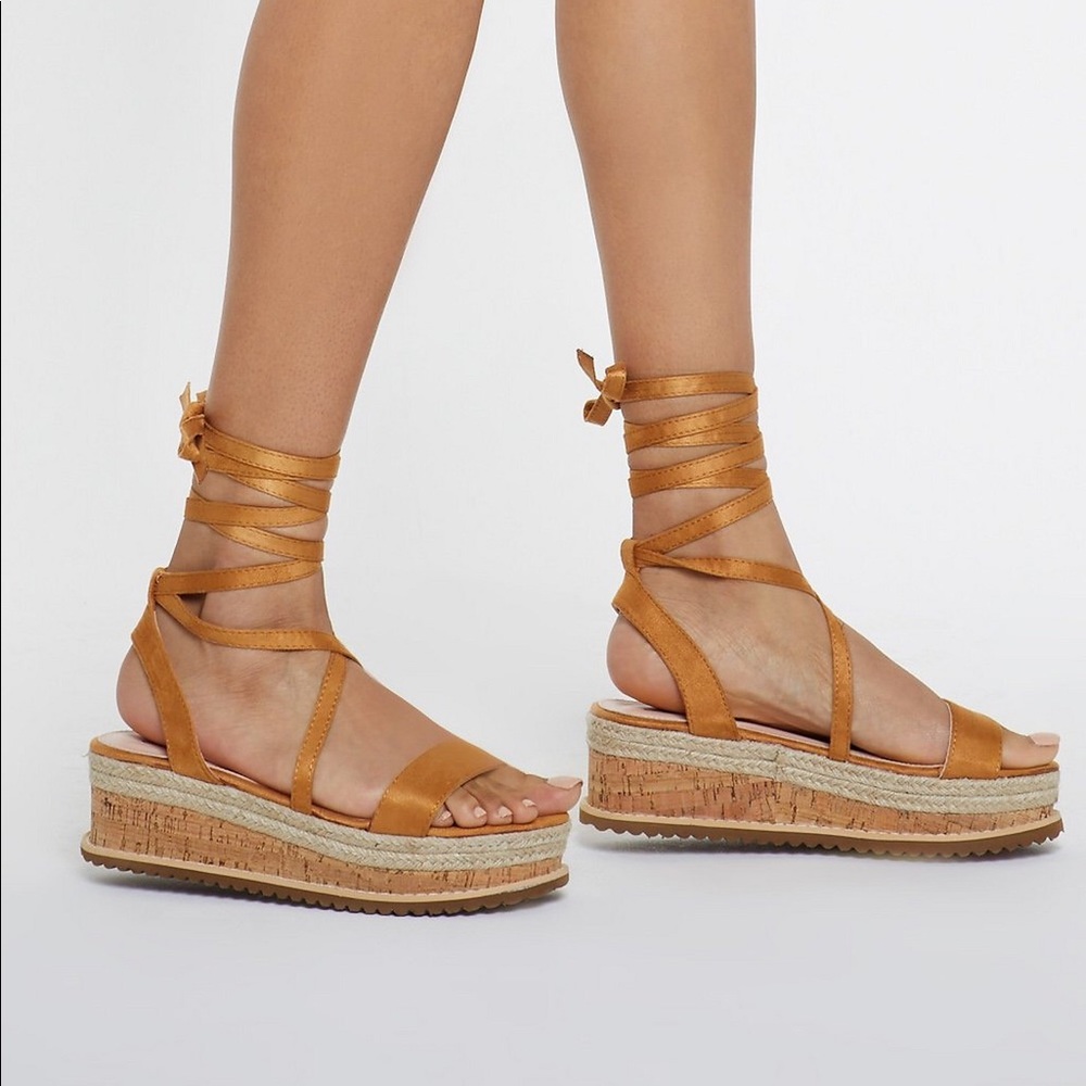 Nasty Gal Yellow Cork Wrap Wedges